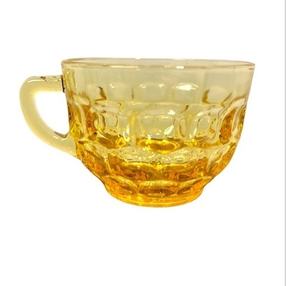 Vintage Glass Tea‎ Cup Yorktown Gold Yellow Thumbprint Bubble Glass